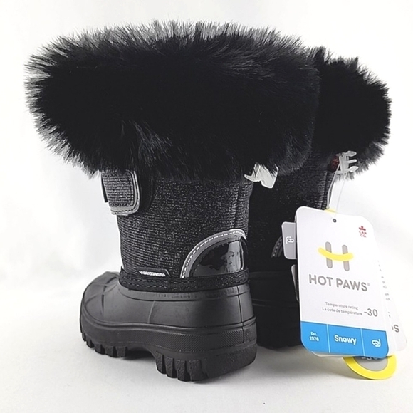 HOT PAWS Youth Girls Black Faux Fur Sparkles Winter Waterproof Boots -30°C Sz 6 - Picture 4 of 16